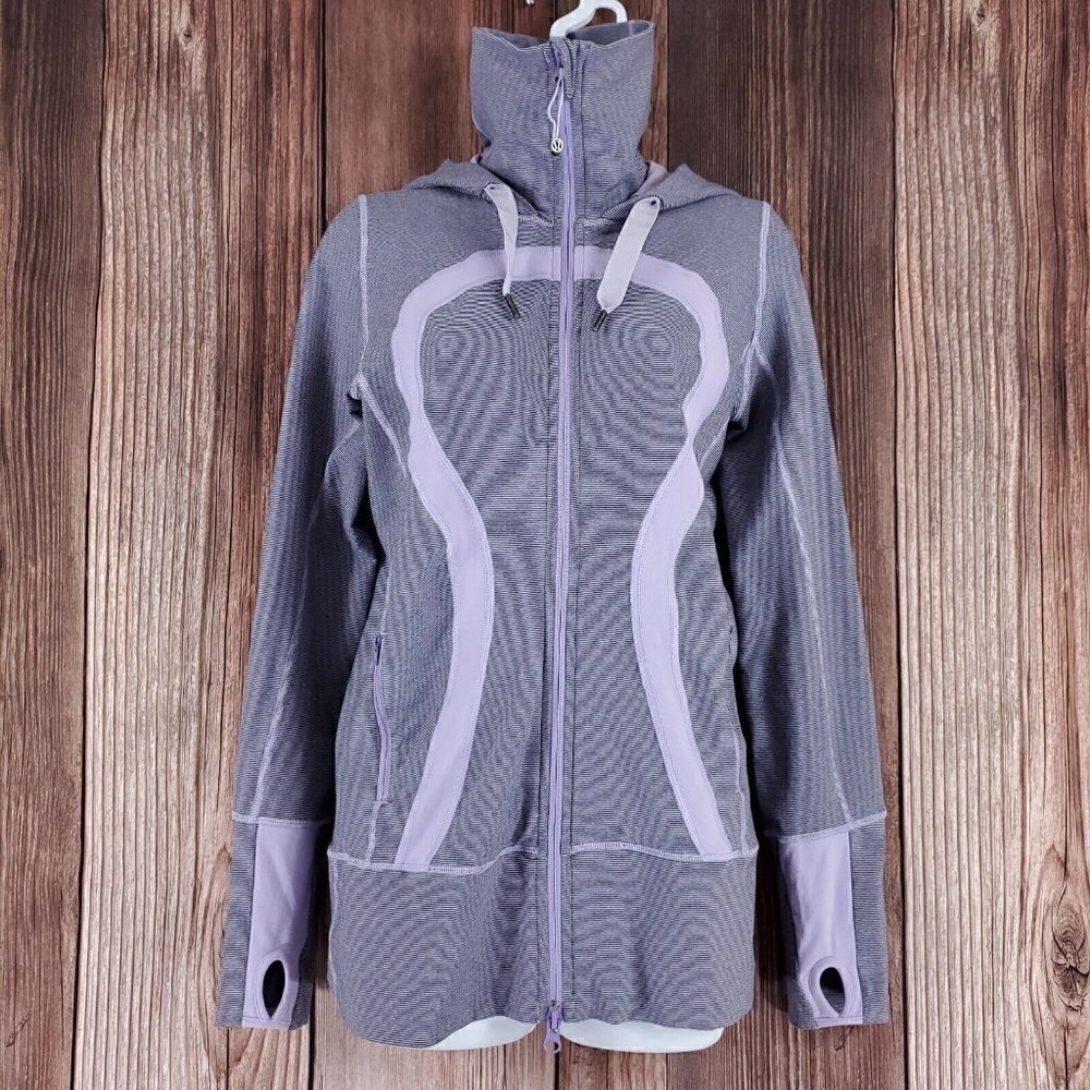 Lululemon Stride Jacket Size 6 Lilac Heathered Coal Wee Stripe Full Zip Hoodie